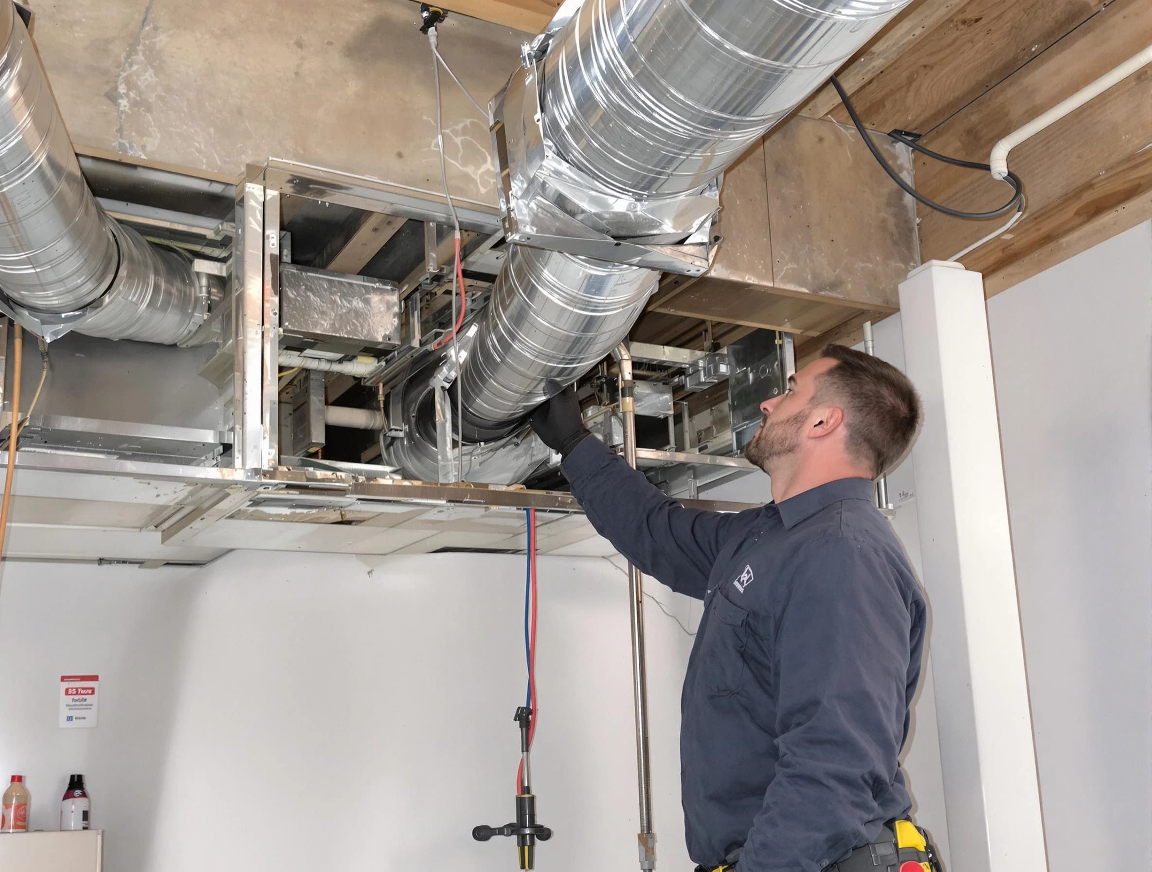 Pleasant Hills Air Duct Cleaning technician performing professional air duct repair using specialized tools in Pleasant Hills