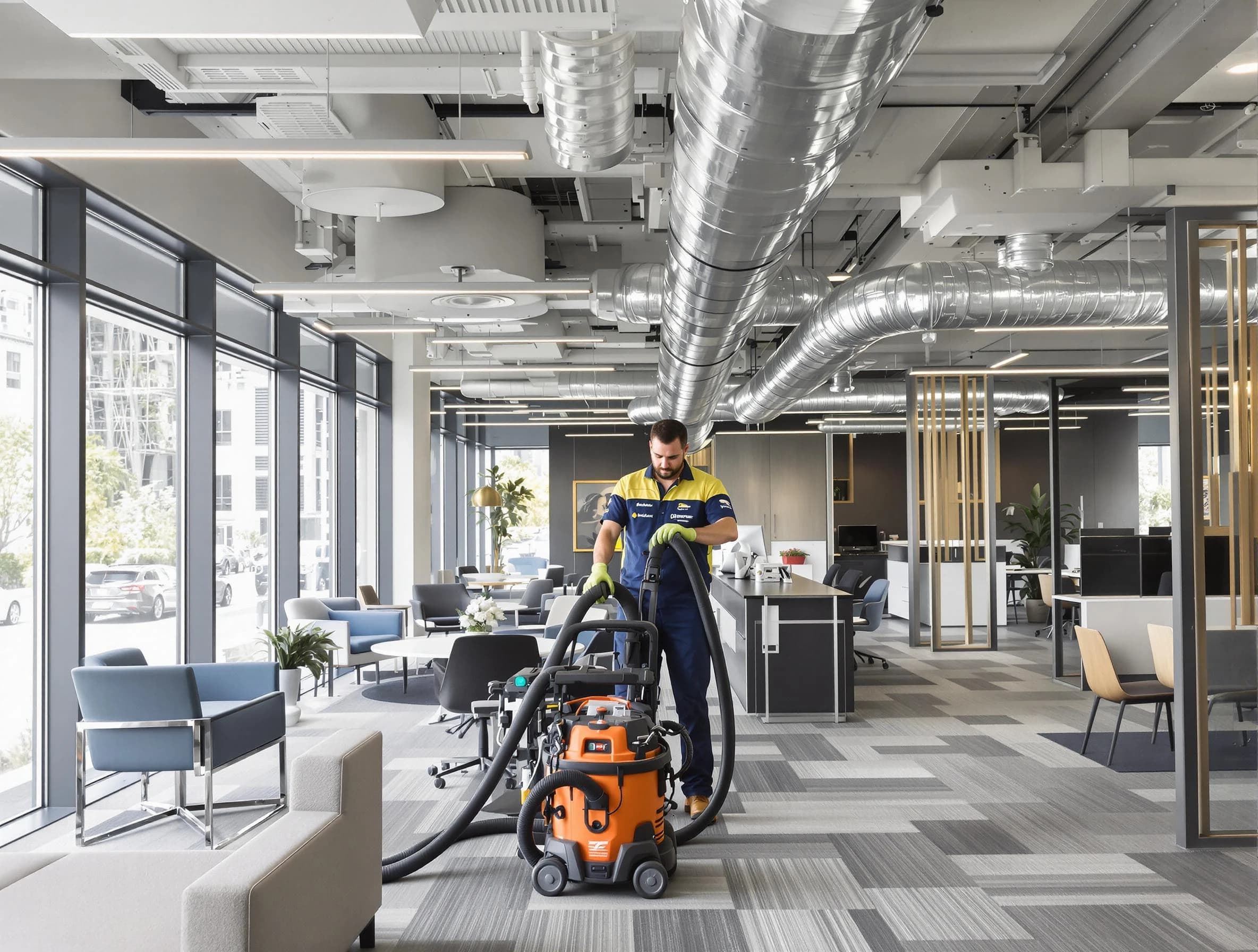 Pleasant Hills Air Duct Cleaning team performing thorough commercial duct cleaning at a Pleasant Hills business center