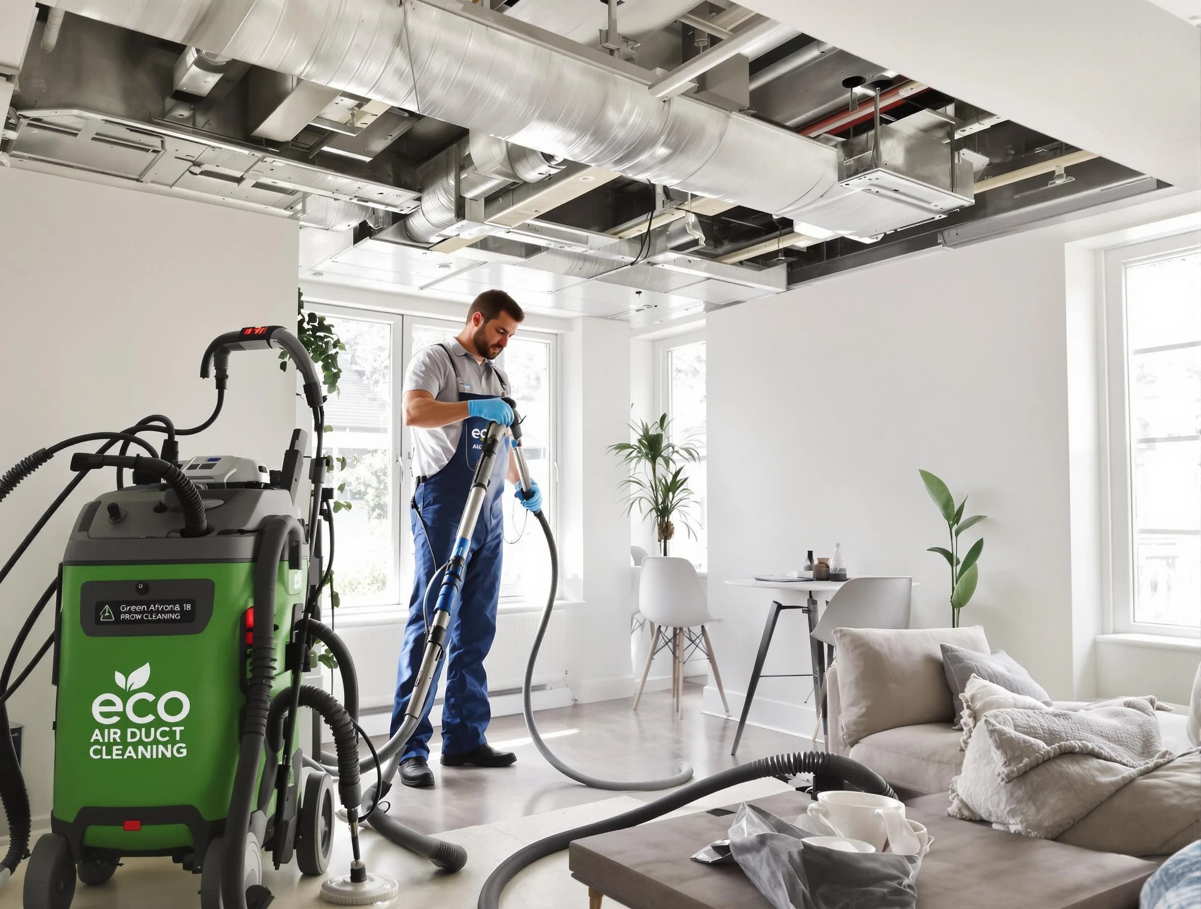 Pleasant Hills Air Duct Cleaning technician performing eco-friendly duct cleaning using sustainable methods in Pleasant Hills