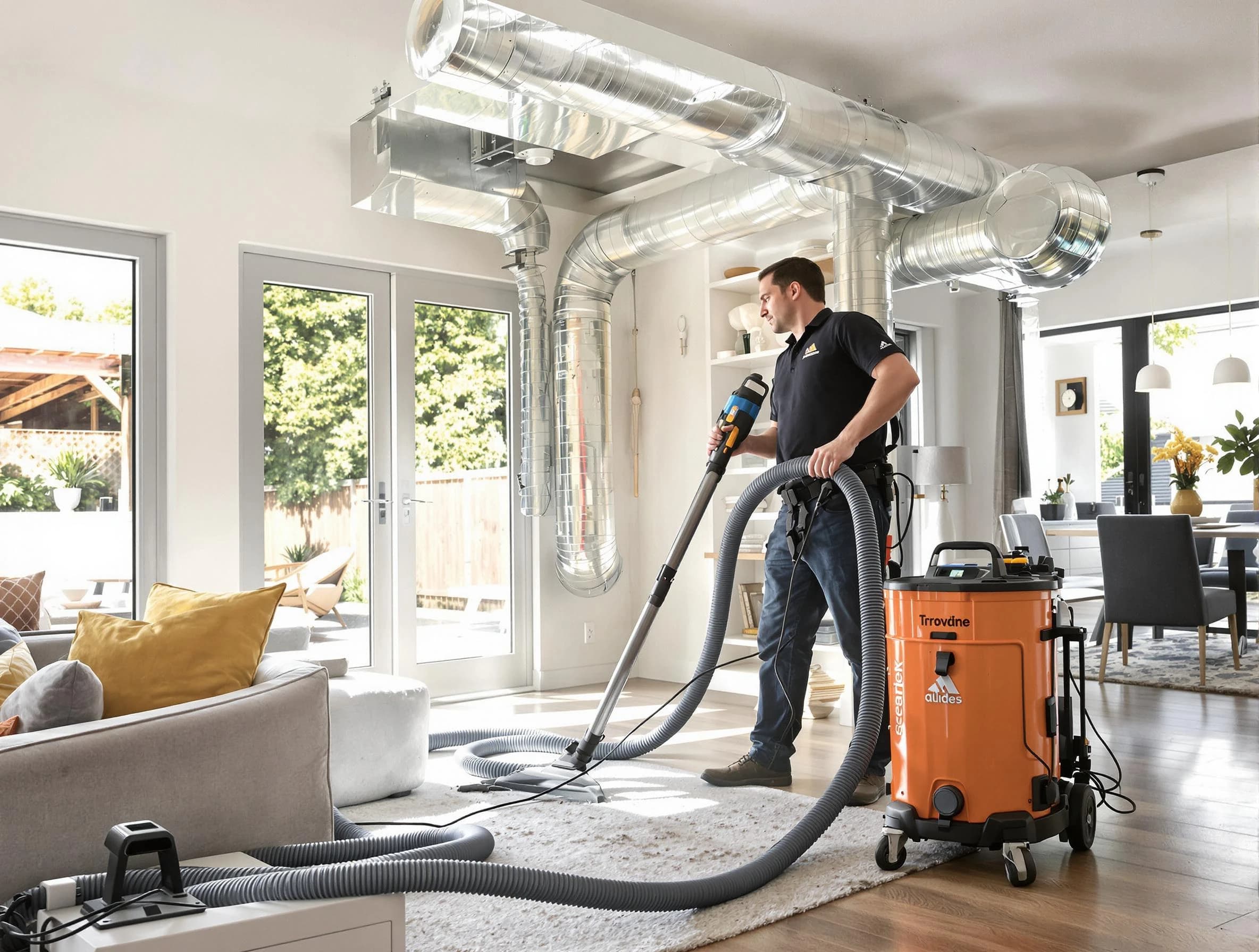 Pleasant Hills Air Duct Cleaning specialist performing thorough residential duct cleaning using advanced equipment in Pleasant Hills