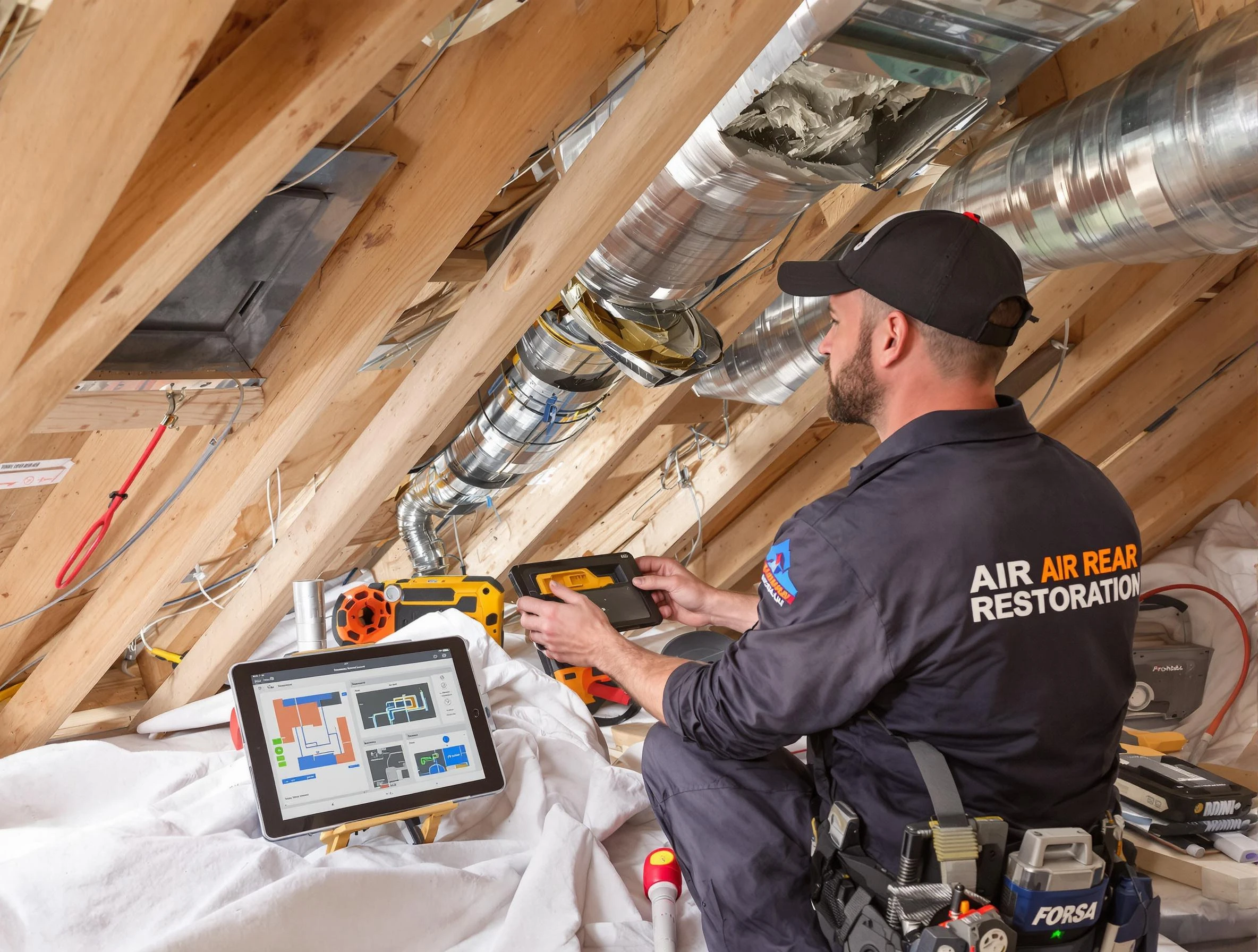 Pleasant Hills Air Duct Cleaning technician performing precise duct repair work in Pleasant Hills